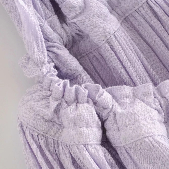 Lilac Layered Mesh Skirt Backless Halter Boho Beach Mini Dress - Picture 13 of 16